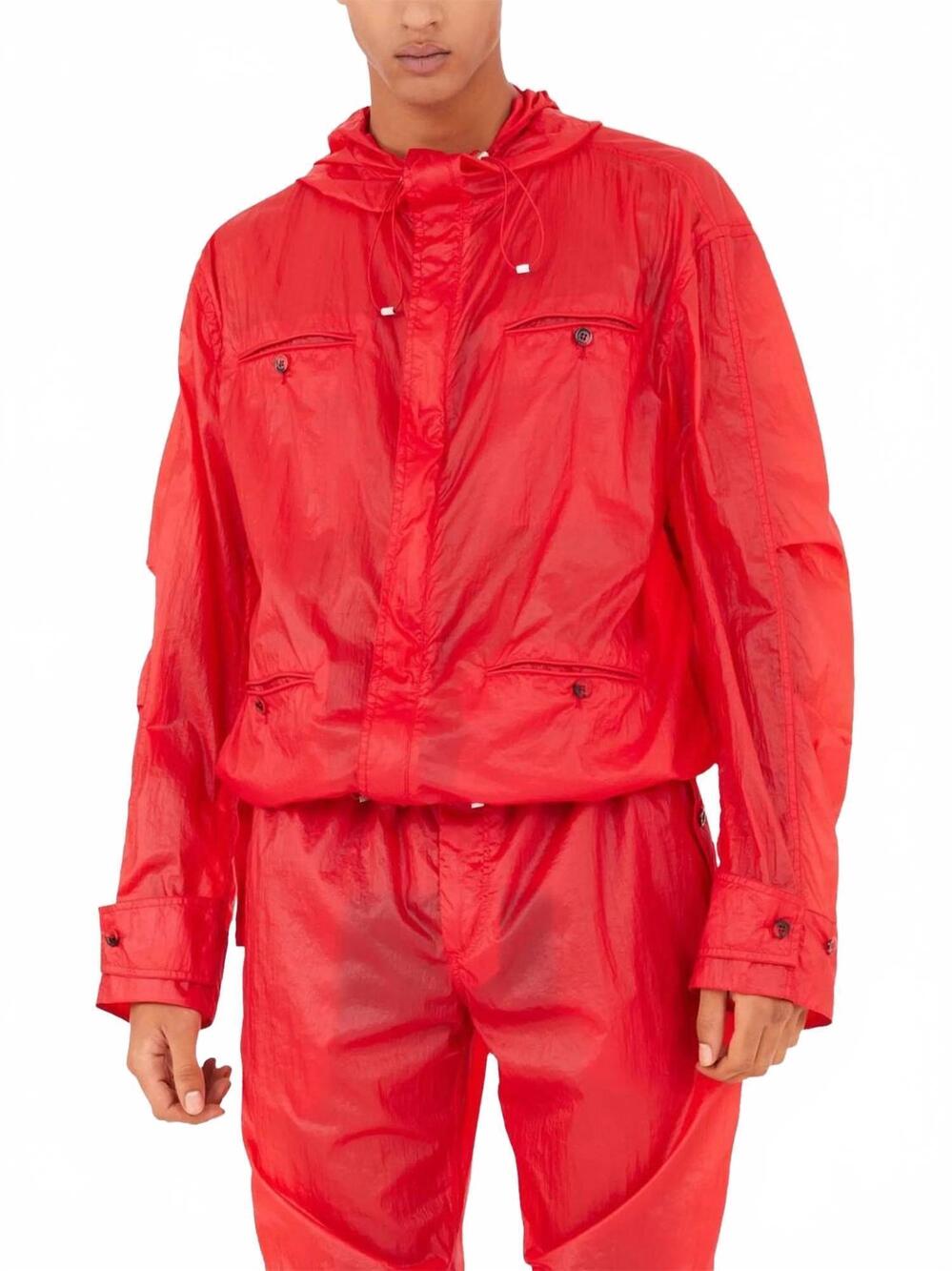 NEW SALVATORE FERRAGAMO hooded windbreaker jacket in red